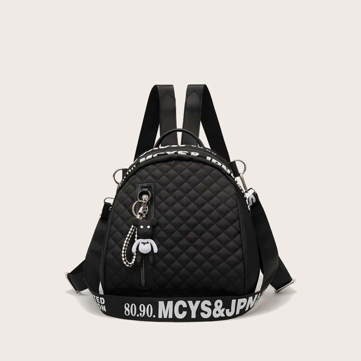 

Letter Graphic Quilted Backpack, Black