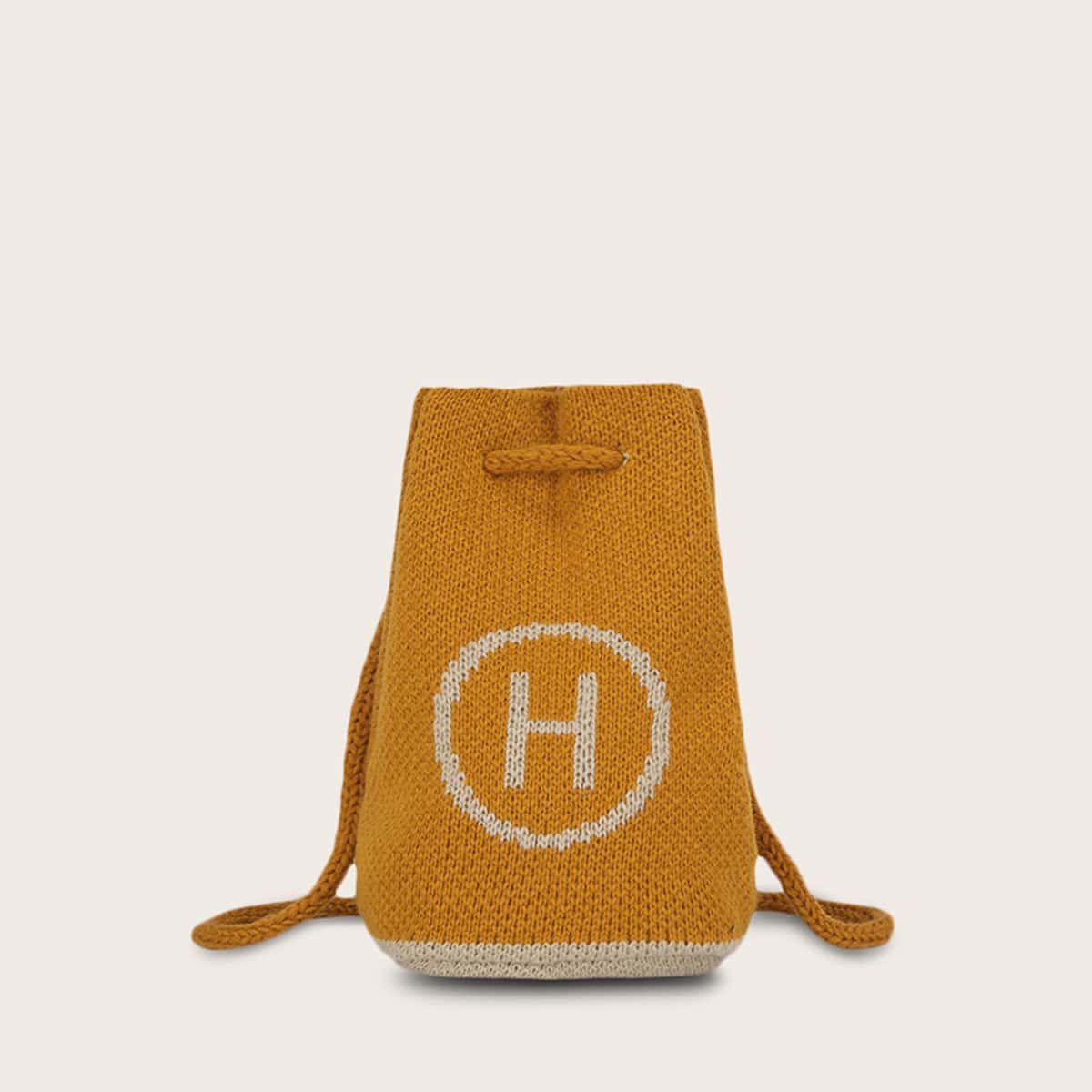 

Letter Graphic Drawstring Bucket Bag, Yellow