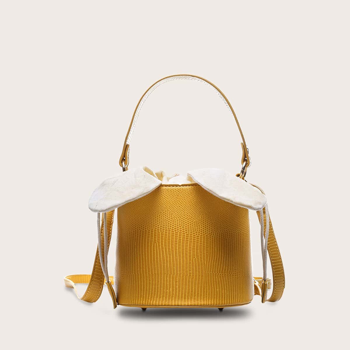 

Lizard Bucket Bag With Drawstring, Yellow