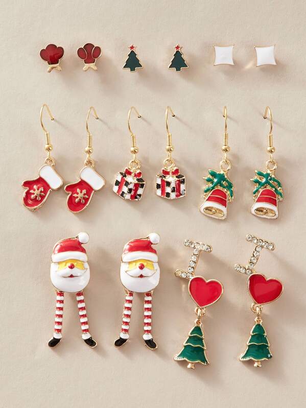 

8pairs Christmas New Year Earrings, Multicolor