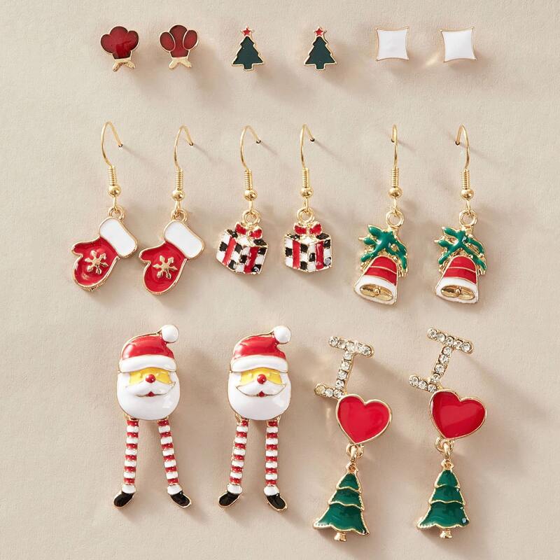 

8pairs Christmas New Year Earrings, Multicolor