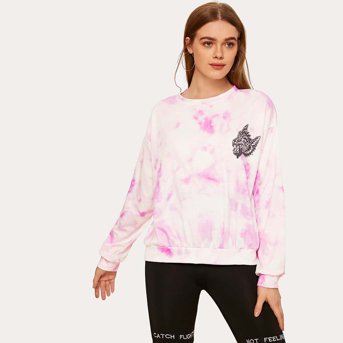 

Tie Dye Wolf Print Drop Shoulder Sweatshirt, Multicolor