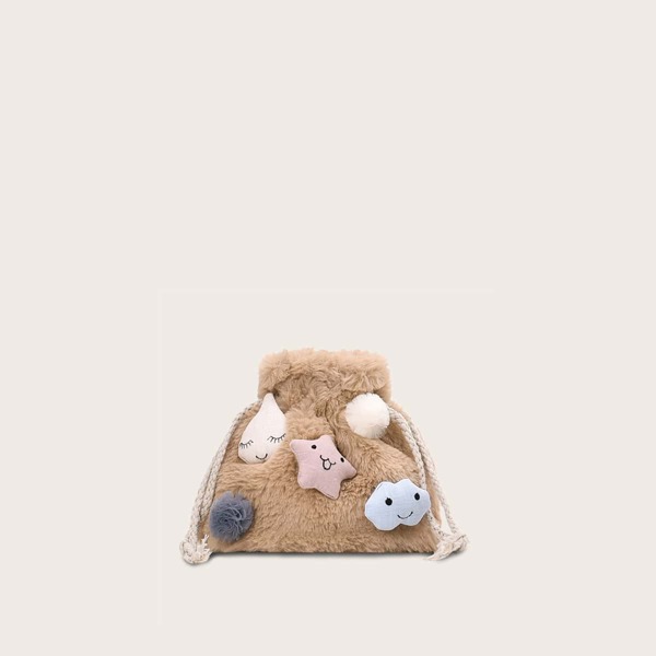 

Girls Star Decor Fluffy Drawstring Crossbody Bag, Khaki