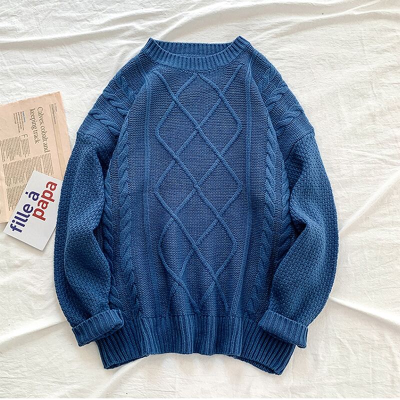 

Guys Drop Shoulder Cable Knit Sweater, Blue