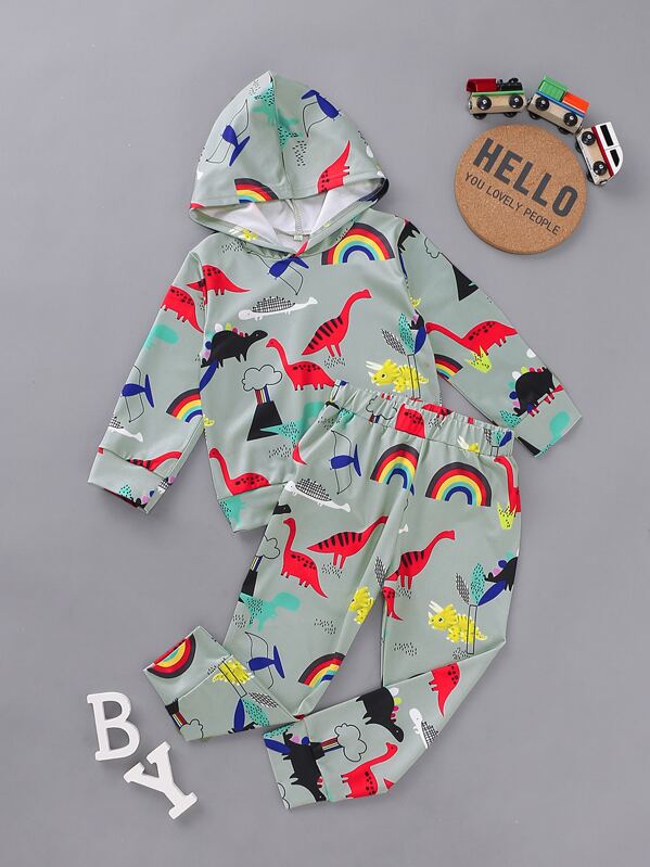 

Toddler Boys Dinosaur And Rainbow Print Hoodie & Pants, Multicolor