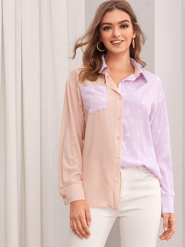 

Color-Block Button Through Blouse, Multicolor, Luiza