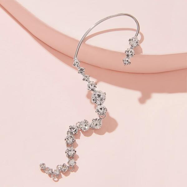 

1pc Rhinestone Engraved Ear Cuff, Silver