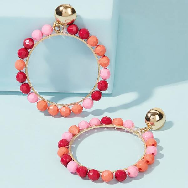 

1pair Beaded Detail Hoop Drop Earrings, Multicolor