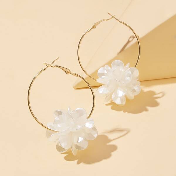 

1pair Flower Decor Hoop Earrings, Multicolor