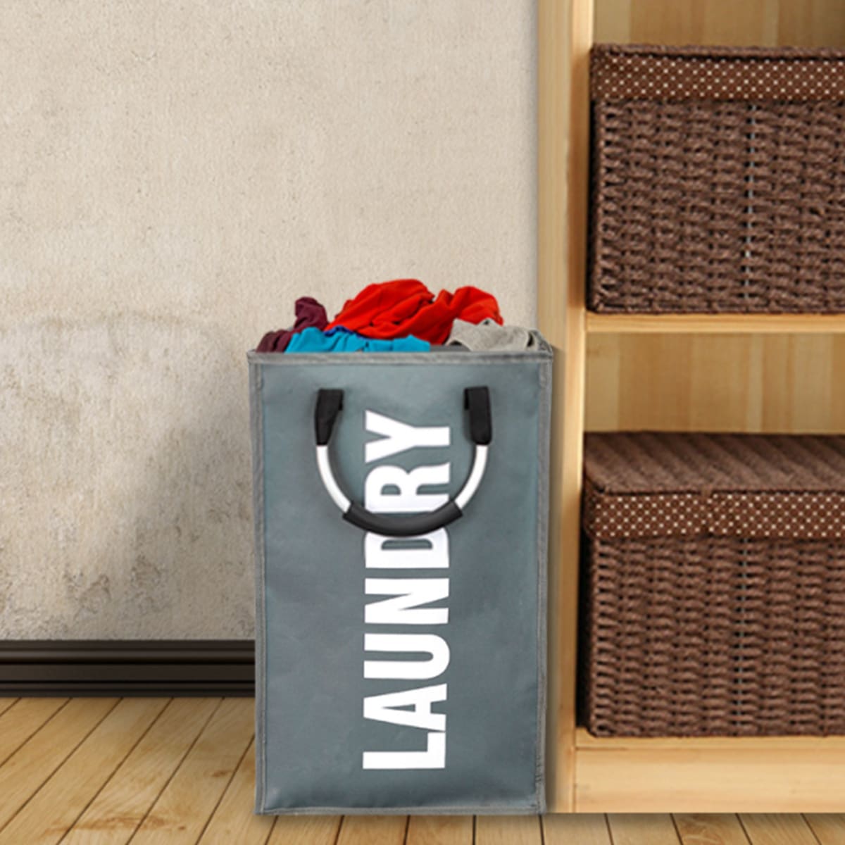 

1pc Random Slogan Graphic Laundry Storage Bag, Grey