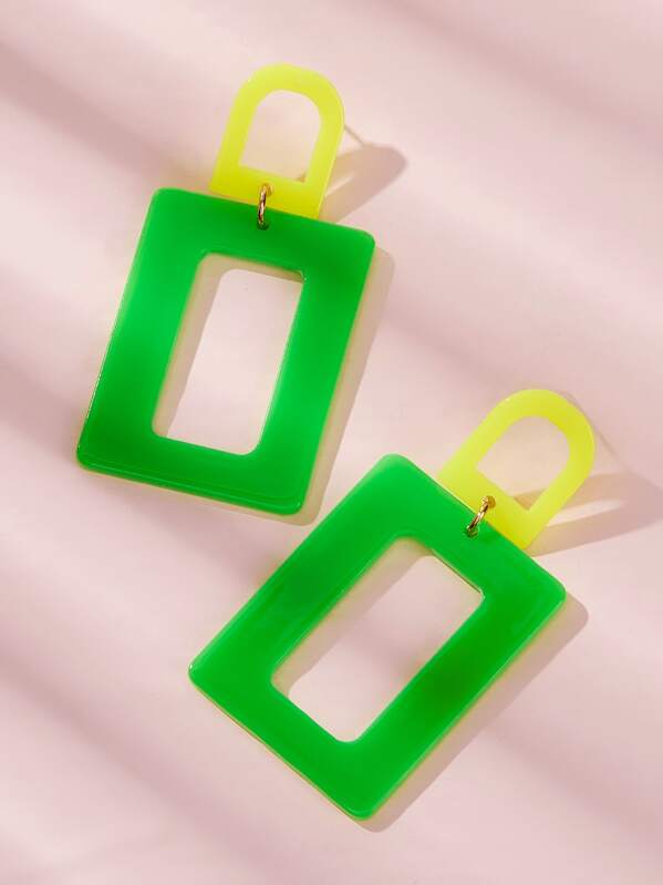 

1pair Square Shape Dangle Earrings, Multicolor