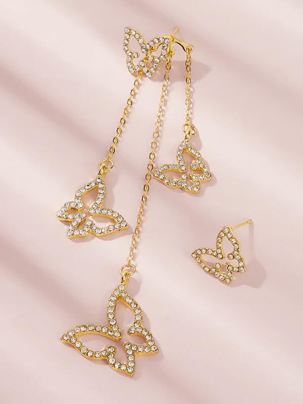 

1pair Rhinestone Pave Butterfly Earrings, Gold