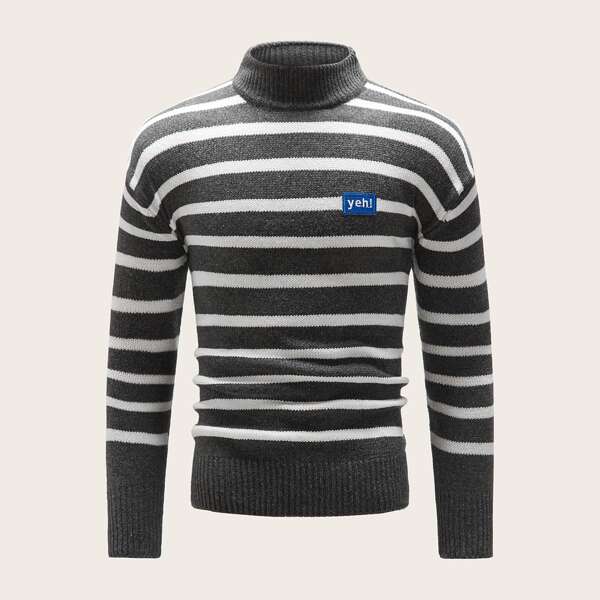 

Men Letter Patched Stripe Sweater, Multicolor