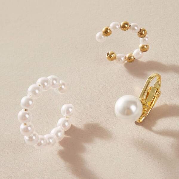 

3pcs Faux Pearl Decor Ear Clip, Multicolor