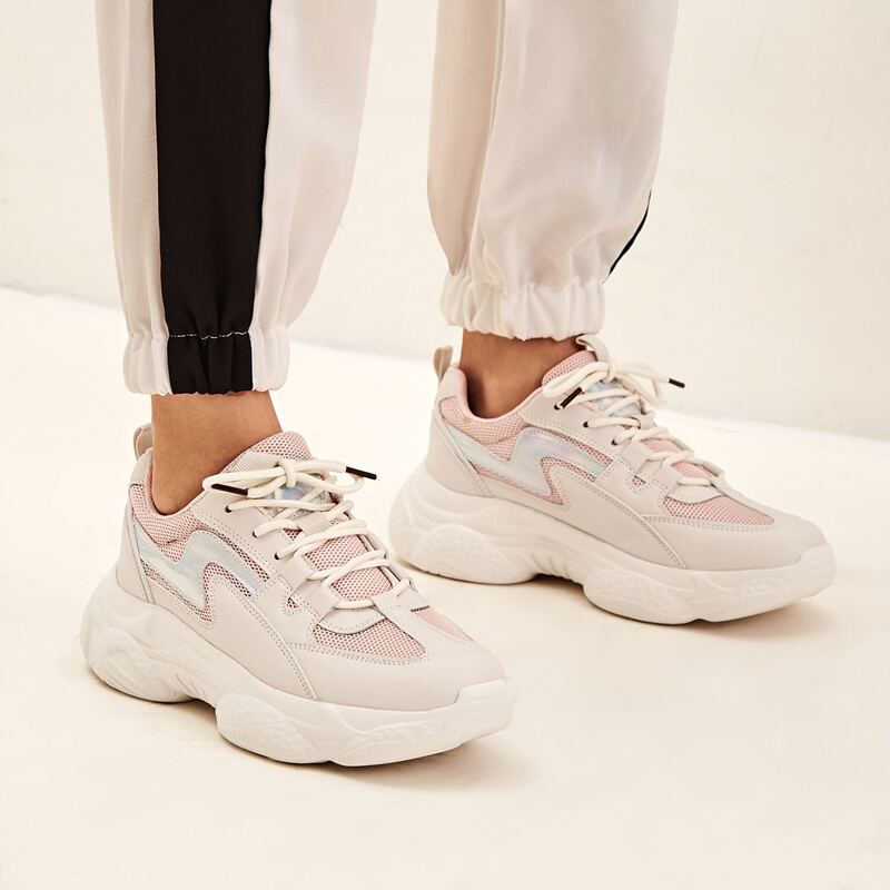 

Holographic Detail Lace-up Front Chunky Sneakers, Multicolor