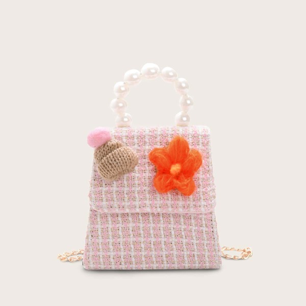 

Girls Floral Applique Decor Satchel Bag, Pink