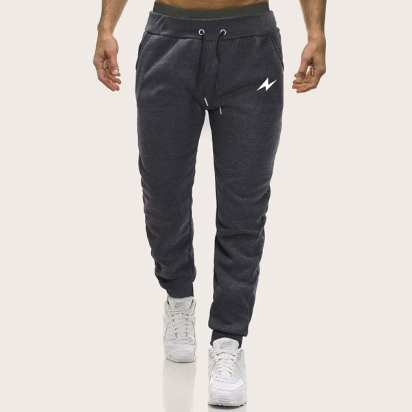 

Men lightning Print Drawstring Sweatpants, Grey