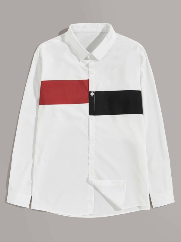 

Men Button Up Contrast Panel Shirt, White