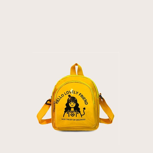 

Girls Slogan Graphic Curved Top Backpack, Yellow