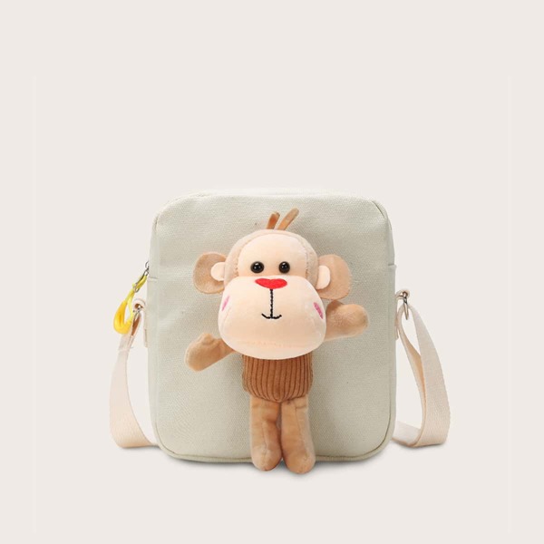

Girls Monkey Decor Crossbody Bag, White