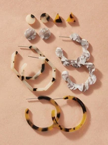 17KM 6pairs Tortoiseshell Hoop Earrings & Stud Earrings Set - Multicolor - View 1