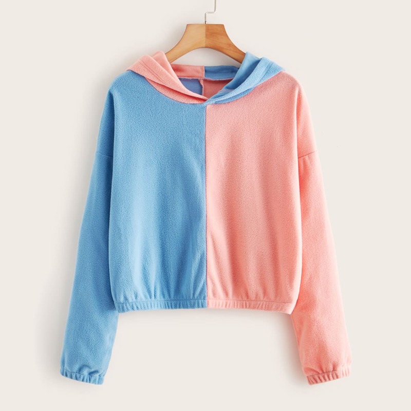 

Two Tone Drop Shoulder Teddy Hoodie, Multicolor