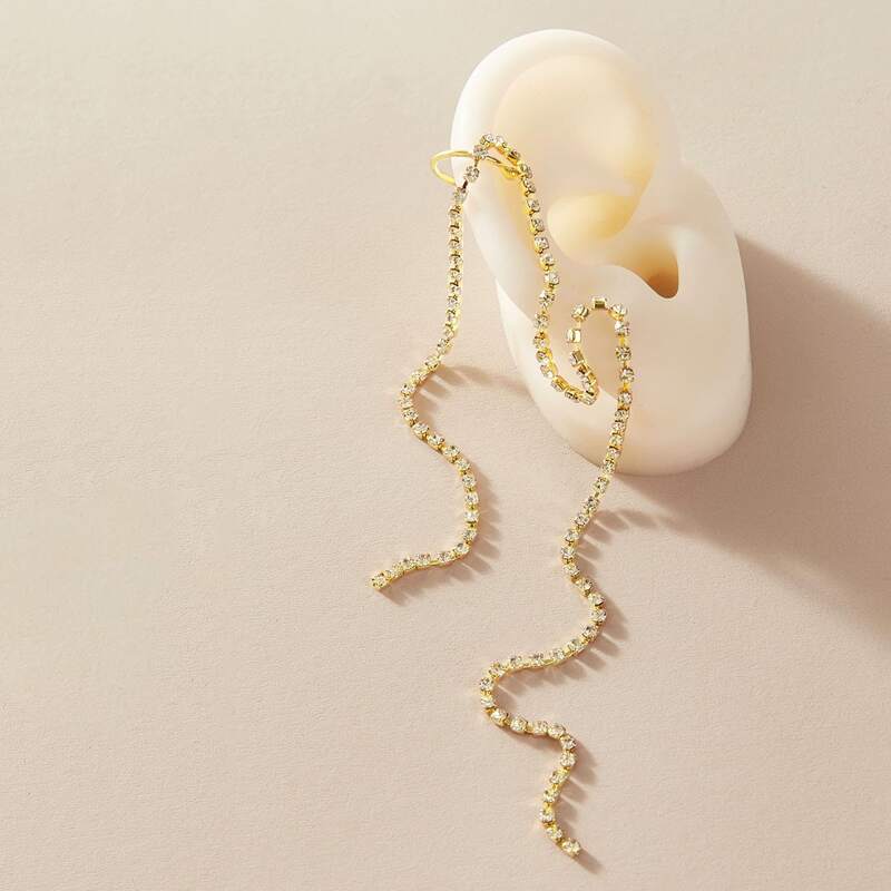 

1pc Rhinestone Engraved Ear Bone Clip, Gold