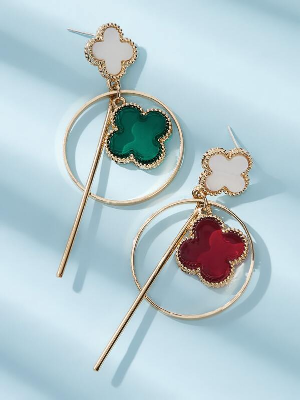 

1pair Clover Charm Ring Dangle Earrings, Multicolor