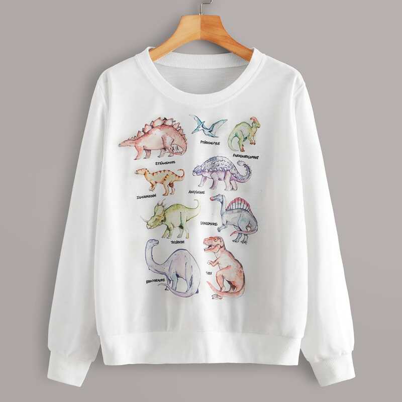 

Dinosaur Print Long Sleeve Sweatshirt, White