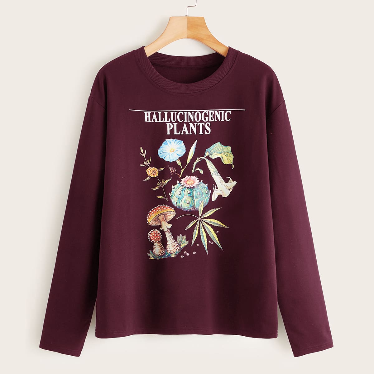 

Letter & Plants Graphic Tee, Burgundy