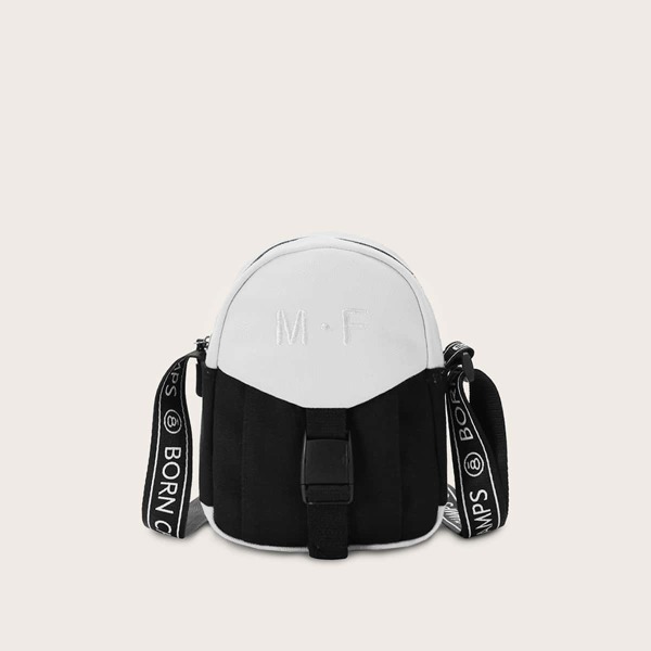 

Girls Letter Embroidered Two Tone Crossbody Bag, Black and white