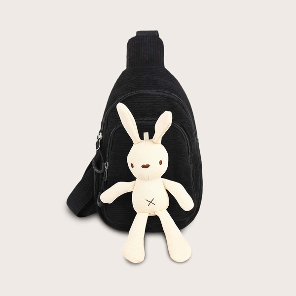 

Girls Rabbit Decor Sling Bag, Black