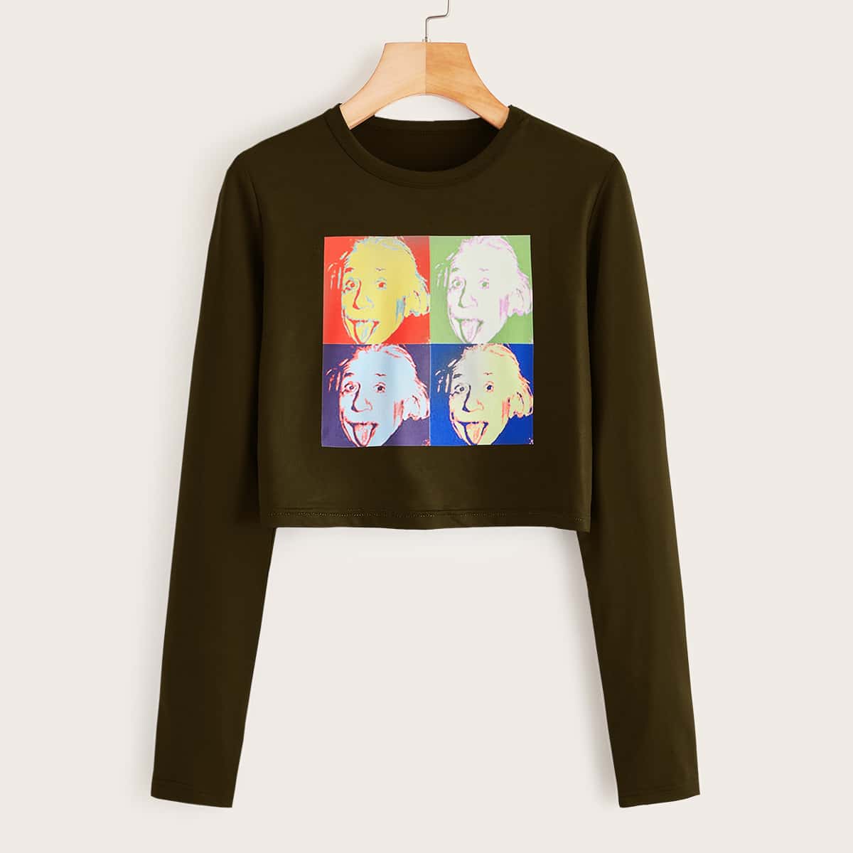 

Figure Graphic Long Sleeve Crop Tee, Army green