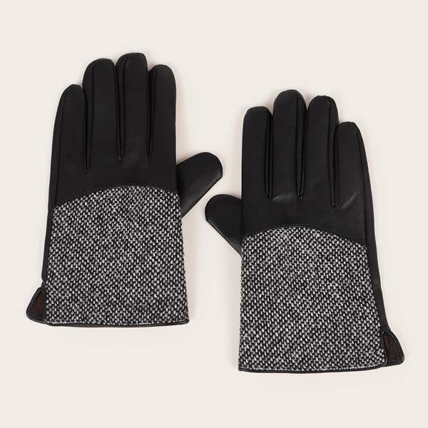

1pair Men Patched Gloves, Multicolor