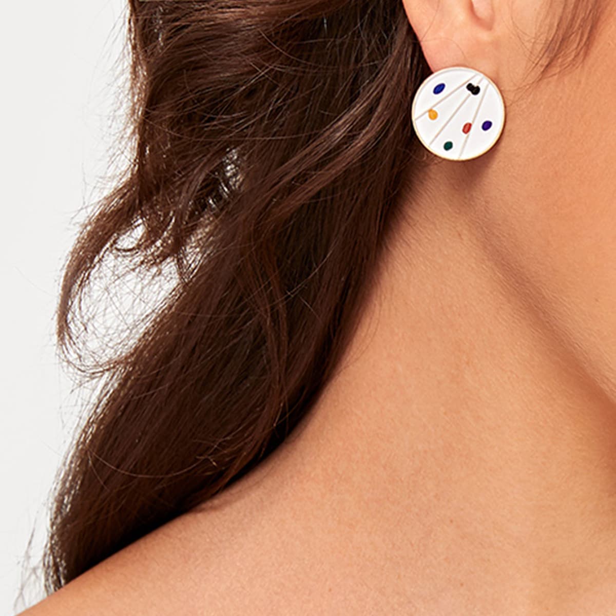 

1pair Pigment Decor Round Painting Board Earrings, Multicolor