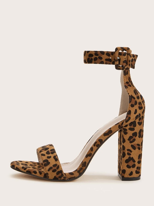 

Leopard Print Ankle Strip Chunky Heels, Multicolor