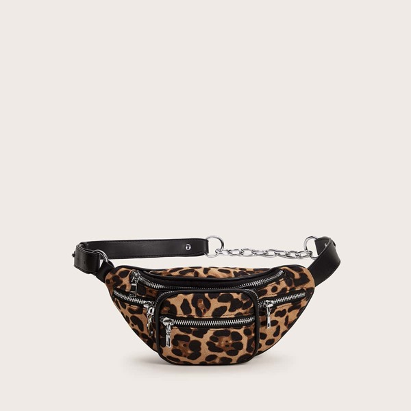 

Zip Front Leopard Fanny Pack, Brown