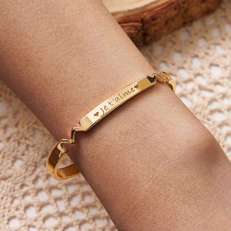 

1pc Slogan Engraved Cuff Bracelet, Gold