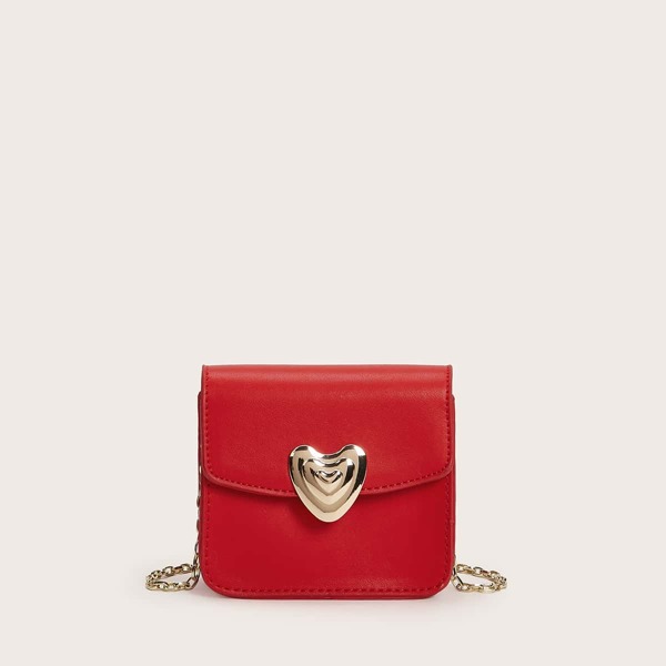 

Mini Metal Heart Decor Chain Bag, Red