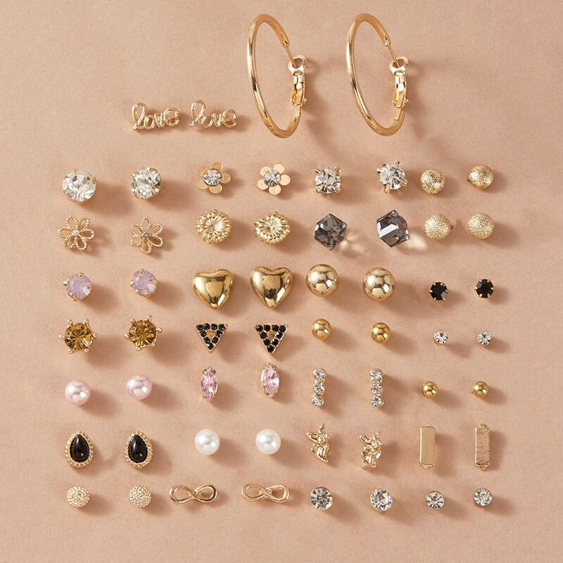 

30pairs Rhinestone & Faux Pearl Decor Earrings, Multicolor