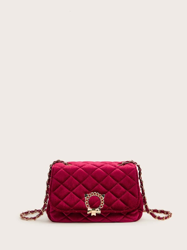 

Bow Decor Quilted Chain Bag, Red