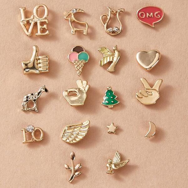

9pairs Asymmetric Gesture Design Stud Earrings Set, Multicolor