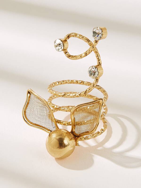 

1pc Rhinestone Ear Line Design Ring, Gold