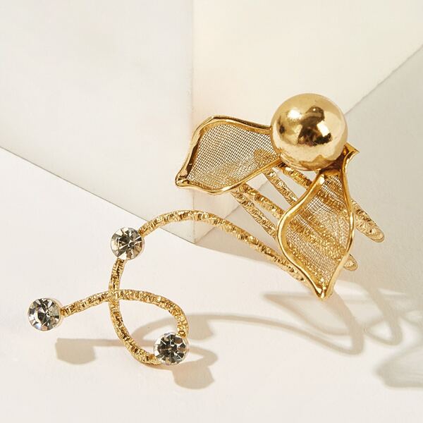 

1pc Rhinestone Ear Line Design Ring, Gold