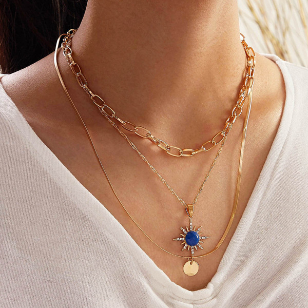 

1pc Coin Charm Layered Chain Necklace, Gold
