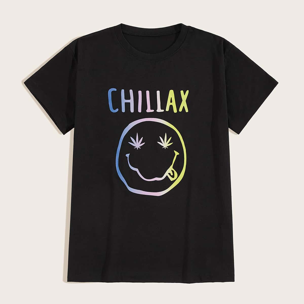

Guys Letter And Graphic Print Crew Neck Tee, Black