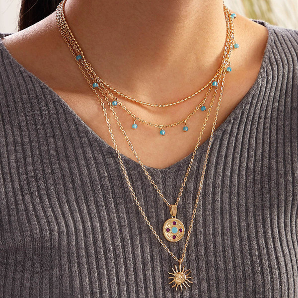 

1pc Sun Charm Layered Necklace, Gold