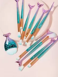 11pcs Fan 3D Shaped Mermaid Handle Makeup Brush Set Make Up Brushes Cosmetic Brush Eyeshadow Eyeliner Blush Concealer Brushes,Brush Set,Makeup Brush Kit,Make Up Brush Set,Make Up Set Complete,Makeup Brush Set,Complete Makeup Kit,Brush Kit,Brushes Makeup Set,Makeup Gift Set,Set - Multicolor - View 1
