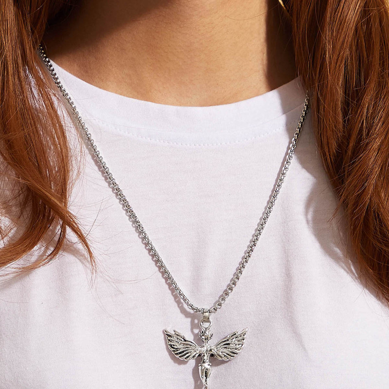 

1pc Angel Charm Necklace, Silver