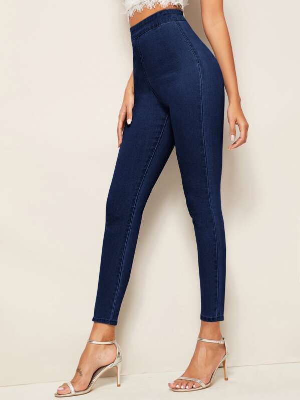 

Dark Wash Zip Back Skinny Jeans, Navy, Giulia